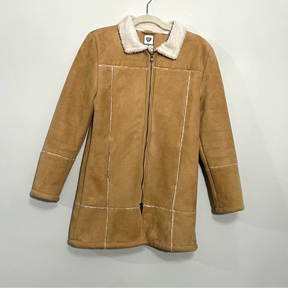 Vintage Y2K long Faux Suede Sherpa Lined Zip Coat – Size M 579 brand